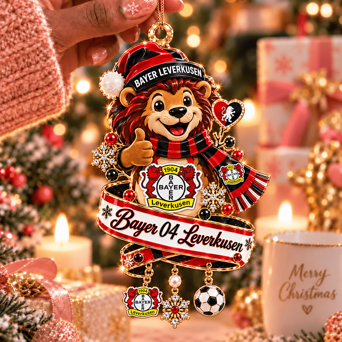 Bayer Leverkusen Mascot Christmas Ornament – Festive Tree Hanging Charm with Dangles