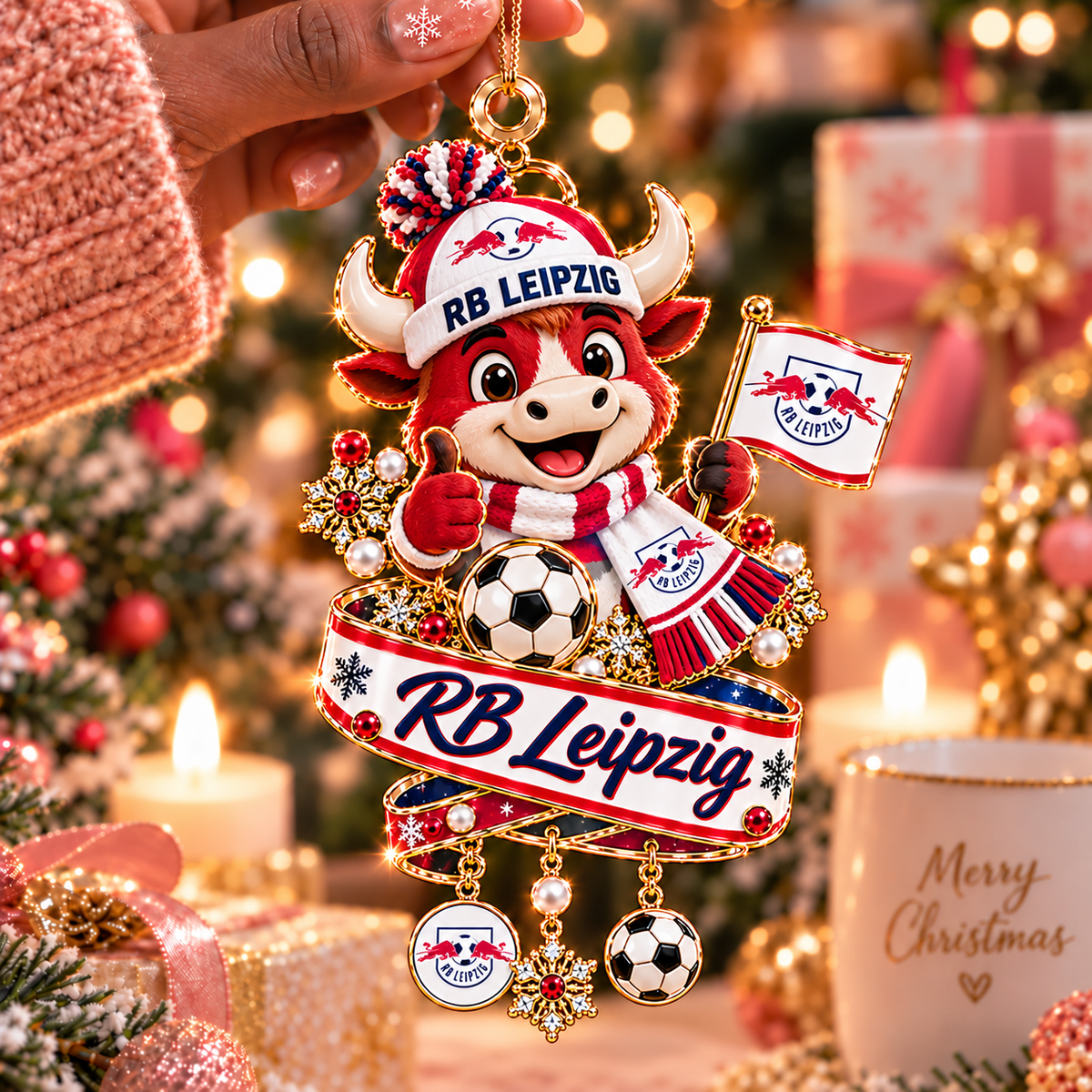 RB Leipzig Mascot Christmas Ornament – Festive Tree Hanging Charm with Dangles