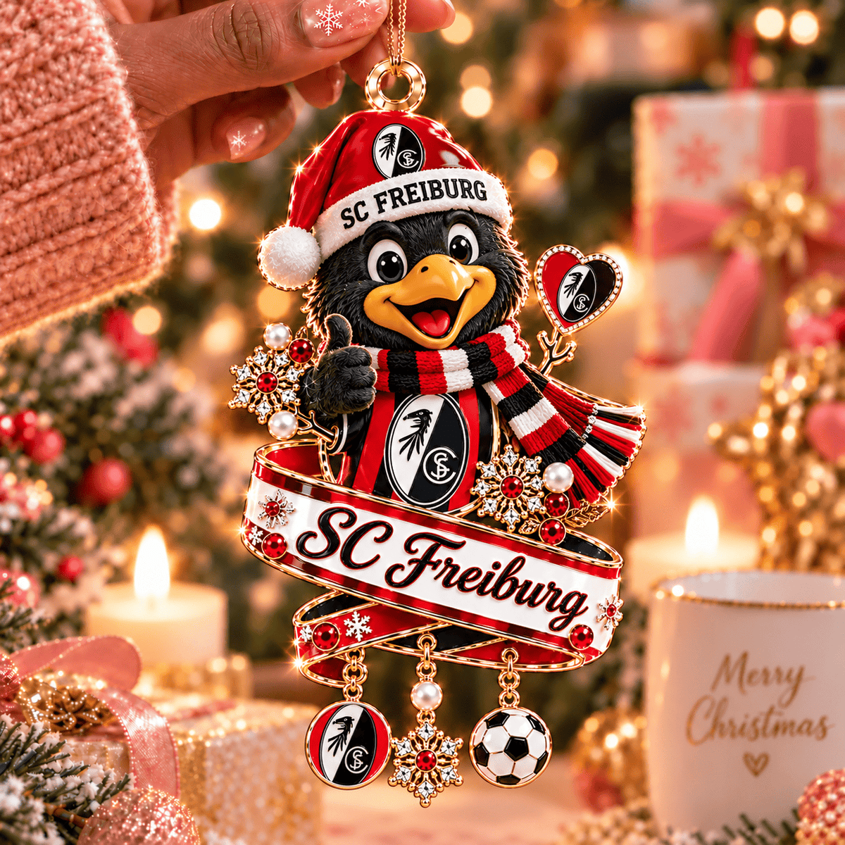 SC Freiburg Mascot Christmas Ornament – Festive Tree Hanging Charm with Dangles