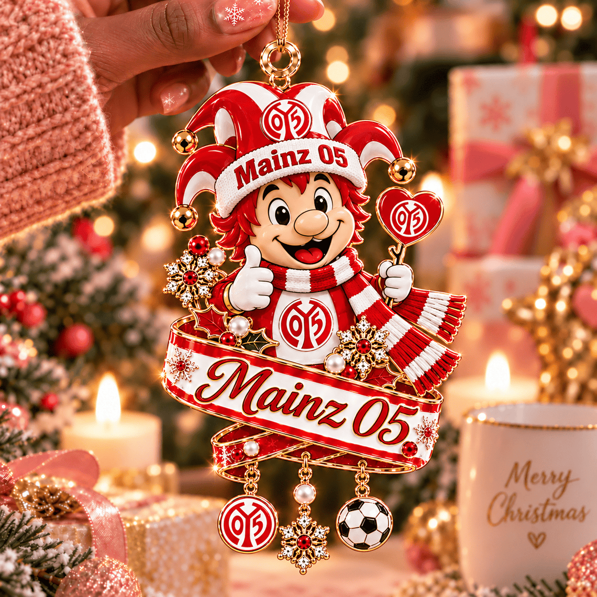 Mainz 05 Mascot Christmas Ornament – Festive Tree Hanging Charm with Dangles