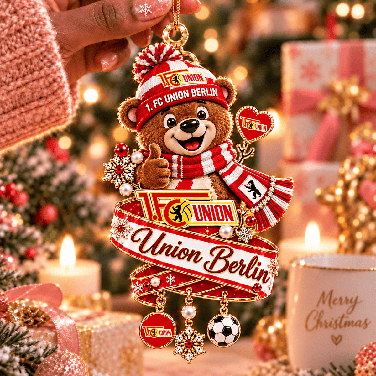 Union Berlin Mascot Christmas Ornament – Festive Tree Hanging Charm with Dangles