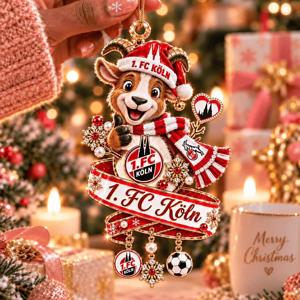 1. FC Köln Mascot Christmas Ornament – Festive Tree Hanging Charm with Dangles