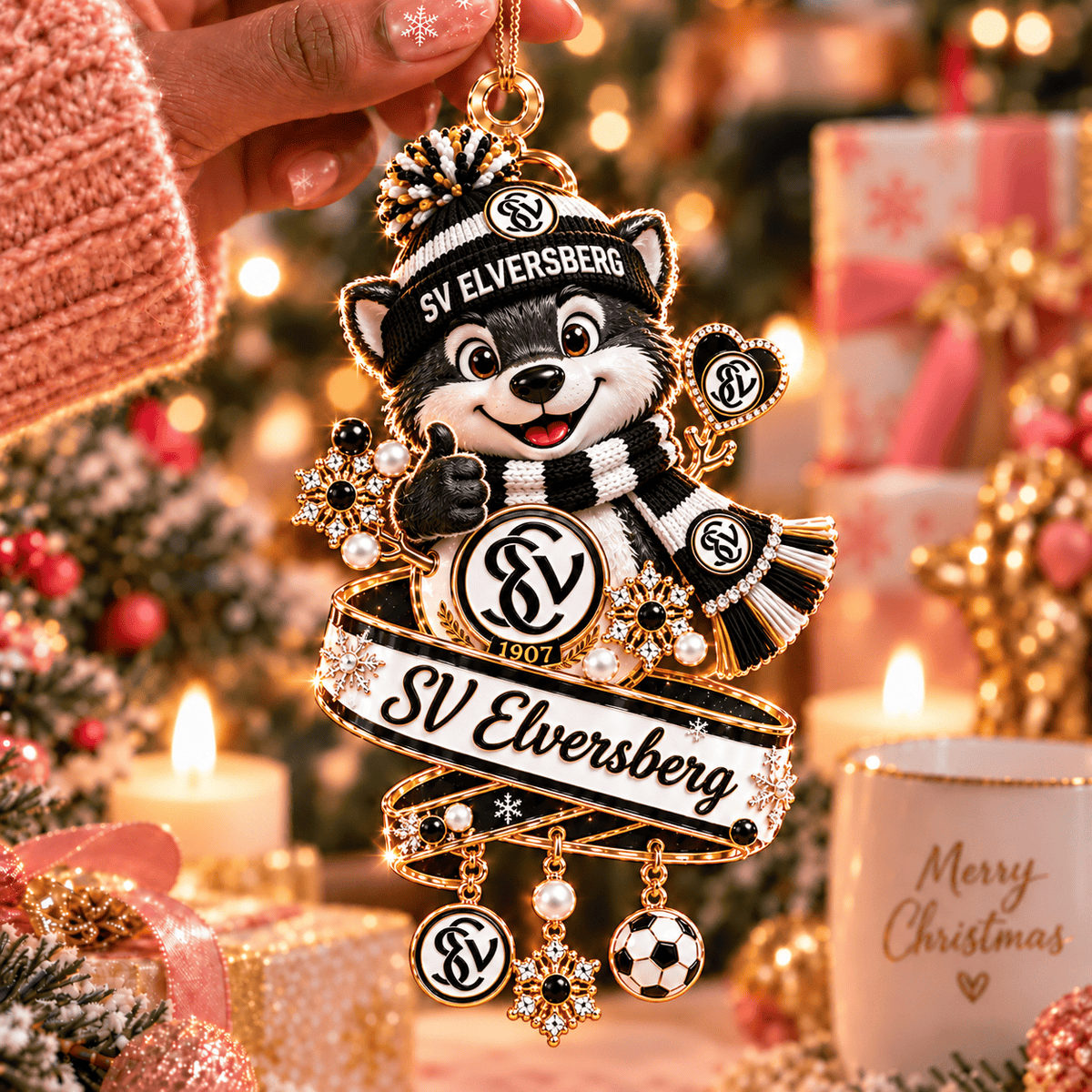 SV Elversberg Mascot Christmas Ornament – Festive Tree Hanging Charm with Dangles