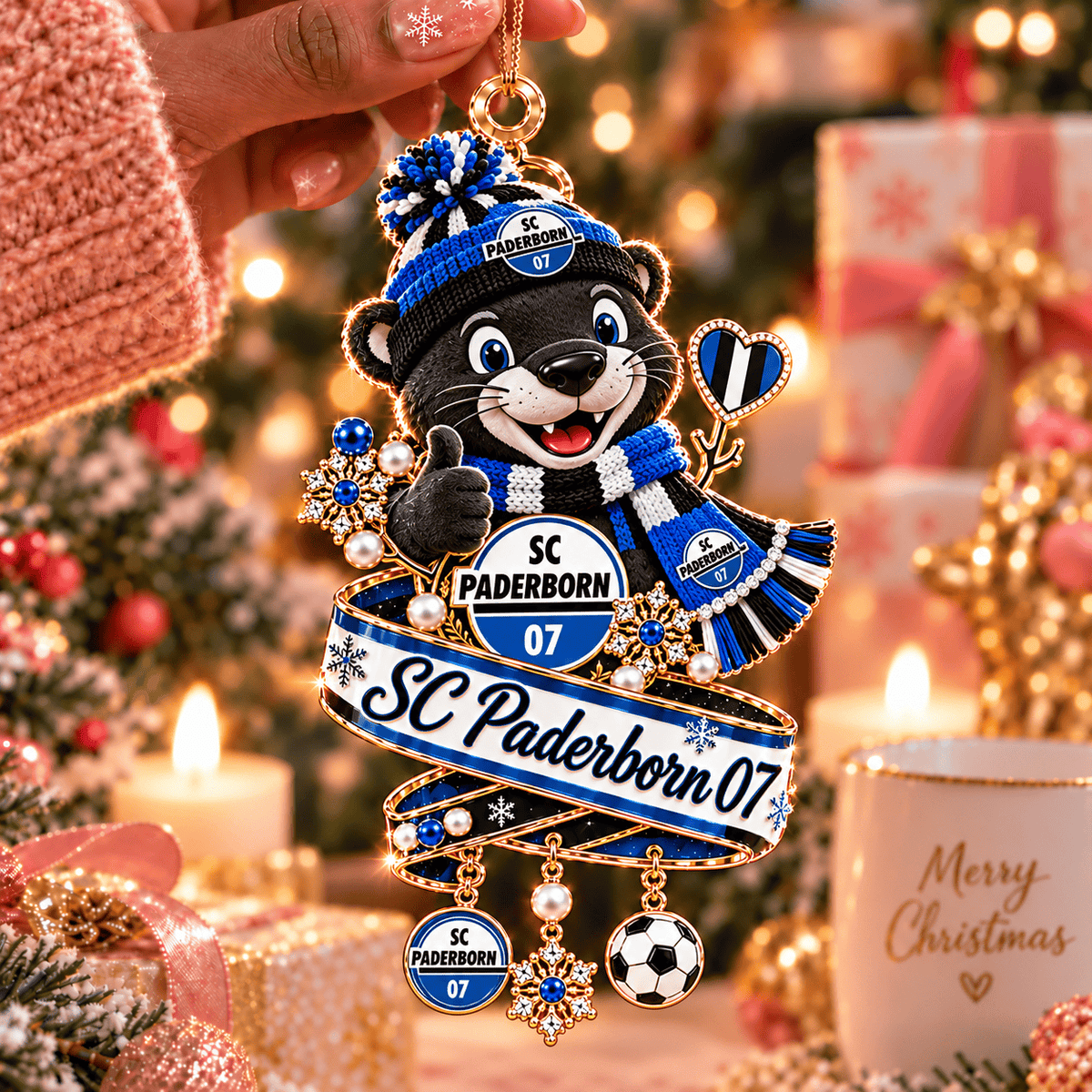 SC Paderborn 07 Mascot Christmas Ornament – Festive Tree Hanging Charm with Dangles