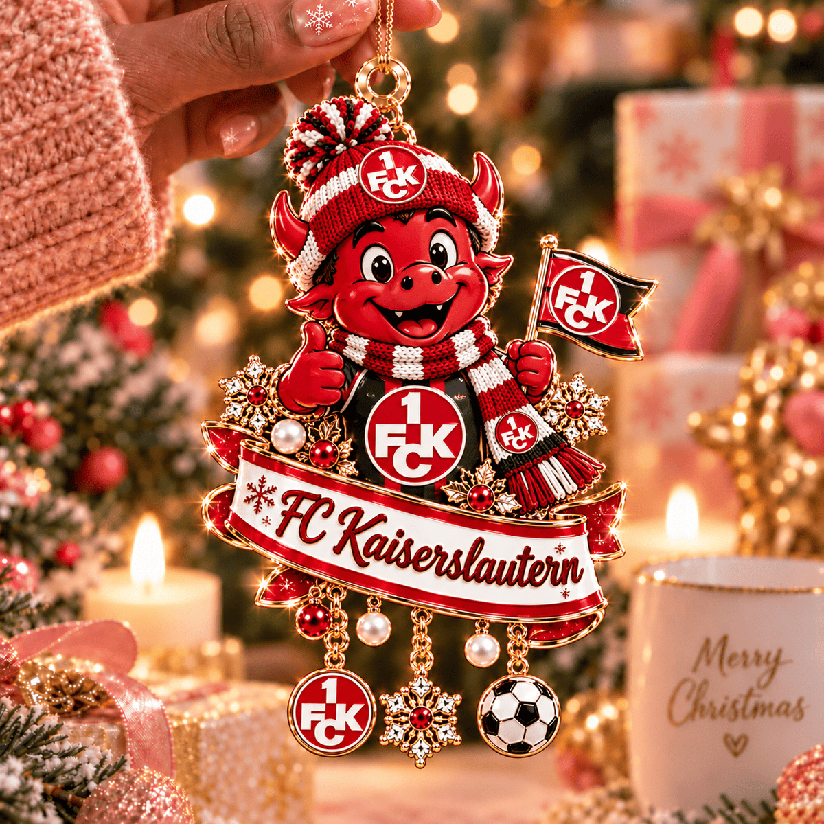 FC Kaiserslautern Mascot Christmas Ornament – Festive Tree Hanging Charm with Dangles
