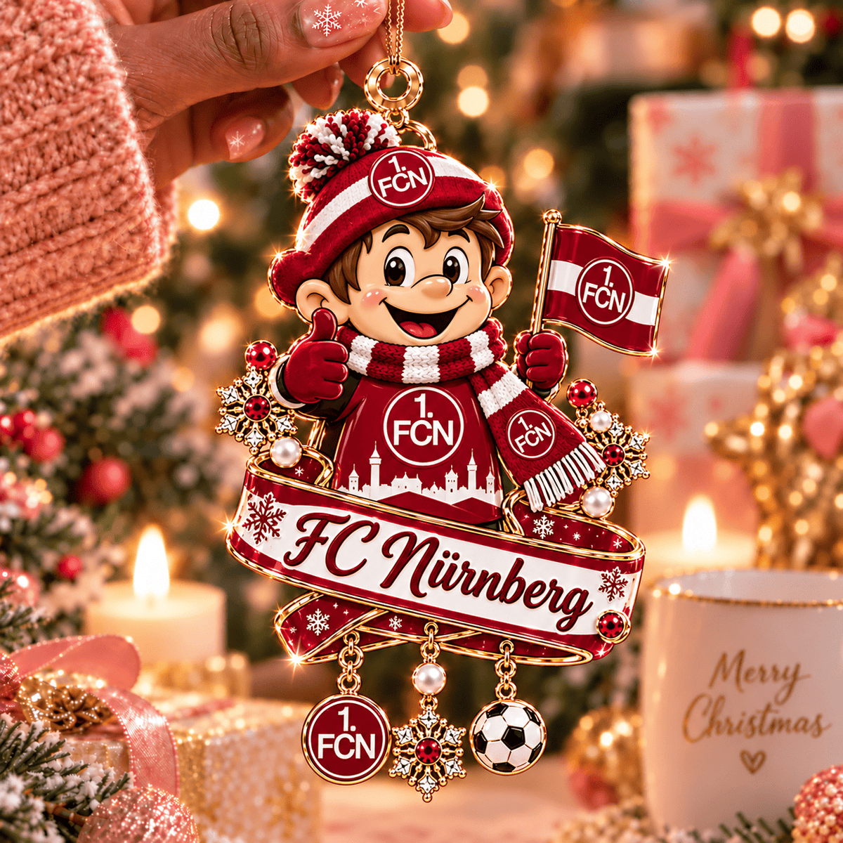 FC Nürnberg Mascot Christmas Ornament – Festive Tree Hanging Charm with Dangles