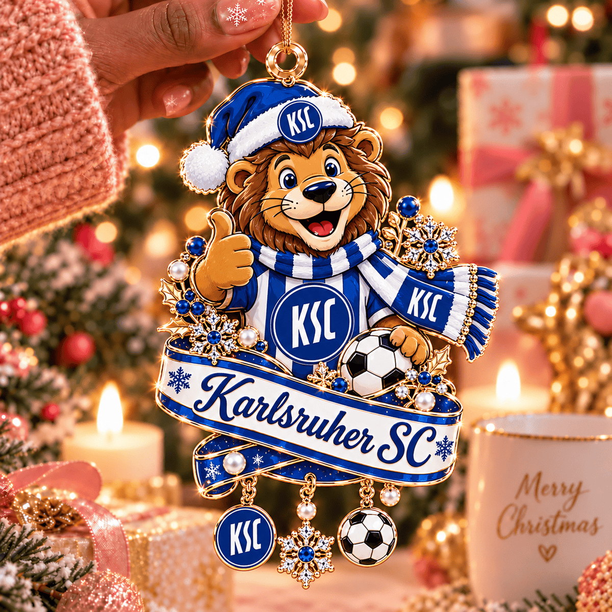 Karlsruher SC Mascot Christmas Ornament – Festive Tree Hanging Charm with Dangles
