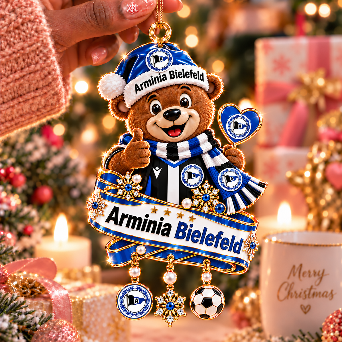 Arminia Bielefeld Mascot Christmas Ornament – Festive Tree Hanging Charm with Dangles