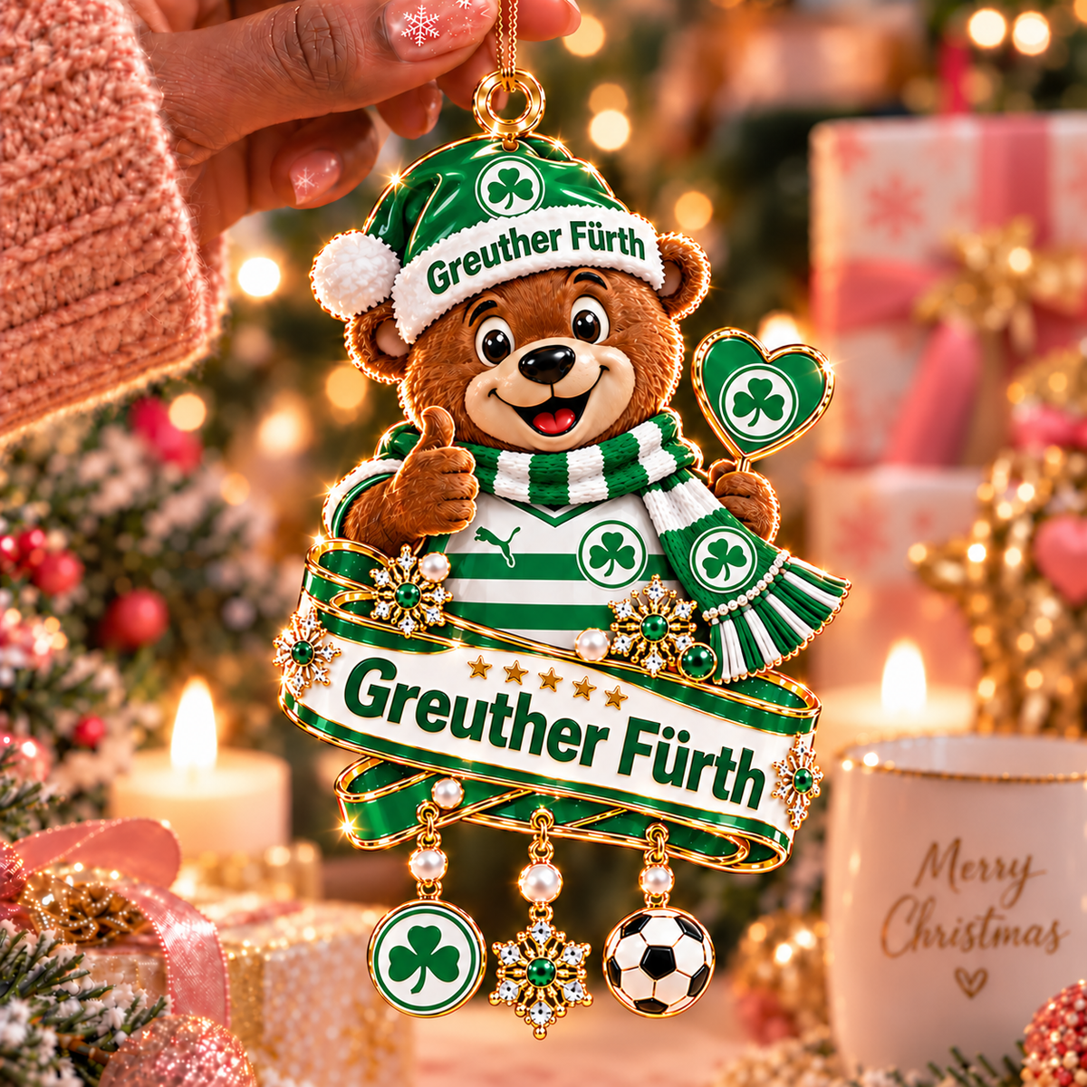 SpVgg Greuther Fürth Mascot Christmas Ornament – Festive Tree Hanging Charm with Dangles