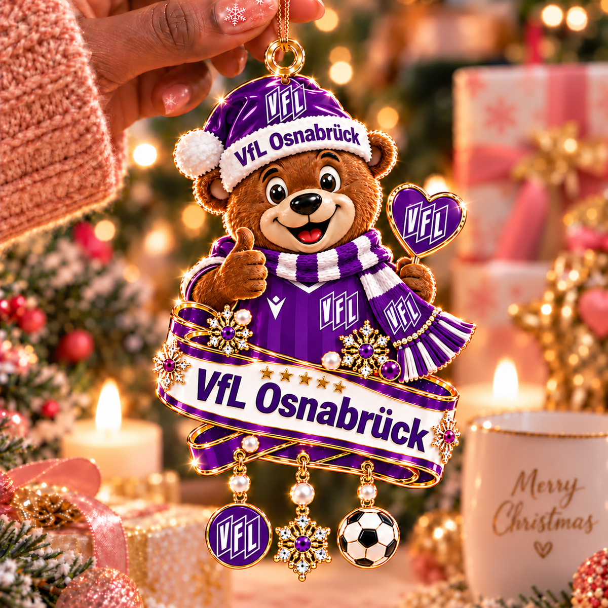 VfL Osnabrück Mascot Christmas Ornament – Festive Tree Hanging Charm with Dangles