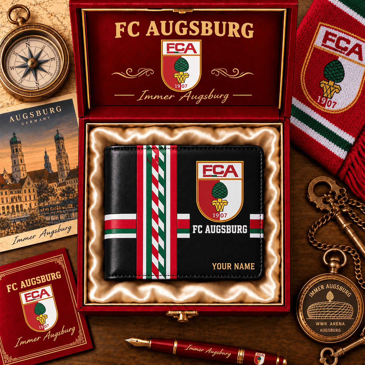 FC Augsburg Personalized Football Wallet – Custom Name Fan Gift