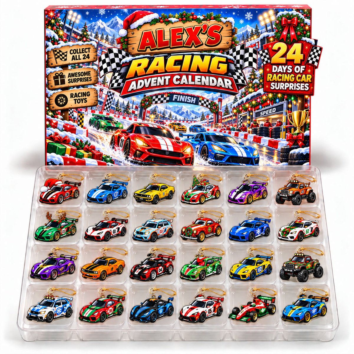 The Grand Prix to Christmas – Personalized Racing Advent Calendar Box, Unique Christmas Gift for F1 Fans & Him