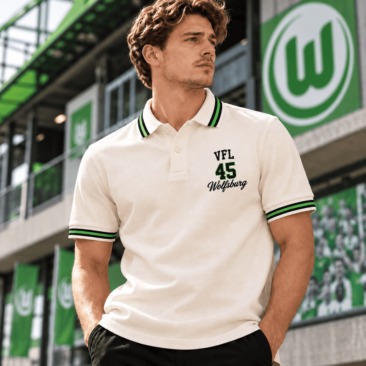 VfL Wolfsburg BDL Varsity Number Polo Shirt – Premium Striped Collar Design