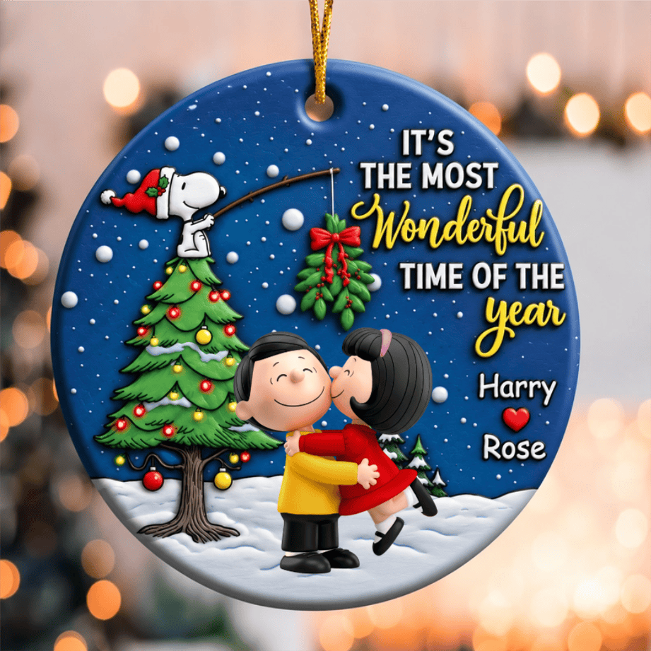 Personalized Peanut Under The Mistletoe Ceramic Ornament – Romantic Christmas Gift for Couples