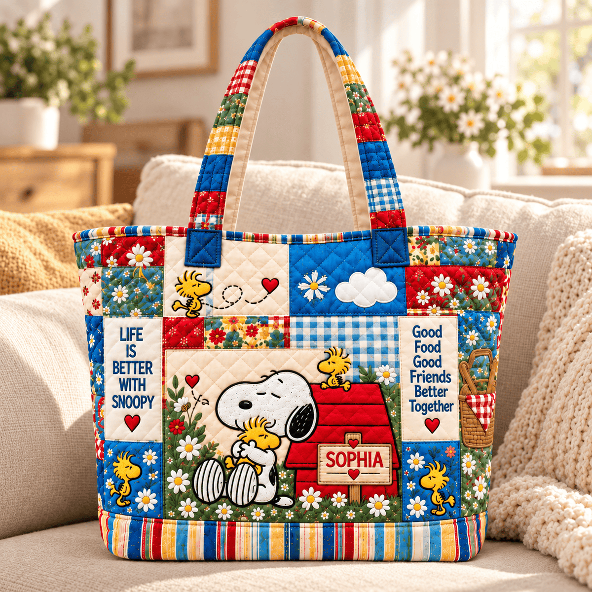 Life Is Better With Vintage Cartoons – Personalized Quilted Tote Bag – Nostalgic Gift for Cartoon Lovers