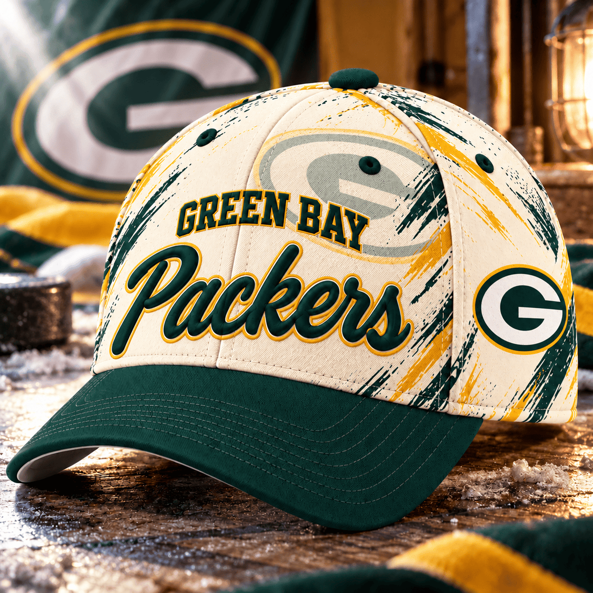 Green Bay Packers NFL Classic Cap – All Over Print Football Fan Baseball Hat