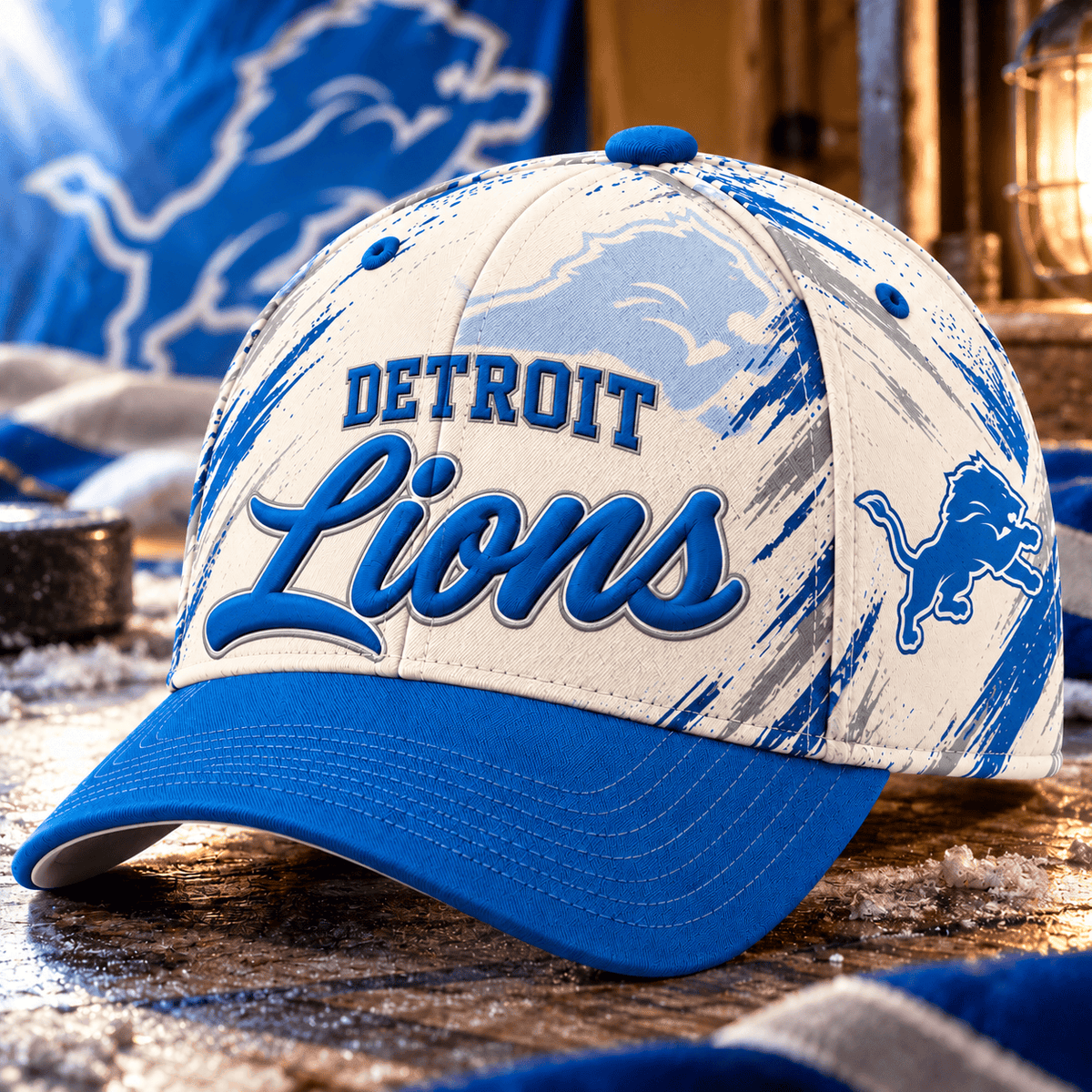 Detroit Lions NFL Classic Cap – All Over Print Football Fan Baseball Hat