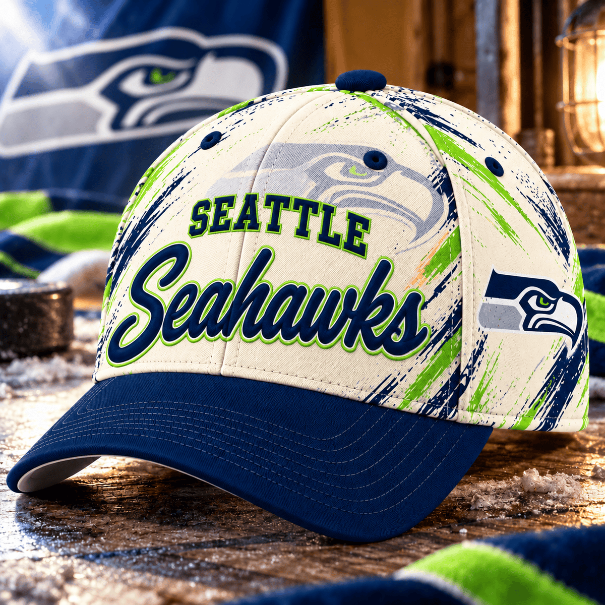 Seattle Seahawks NFL Classic Cap – All Over Print Football Fan Baseball Hat