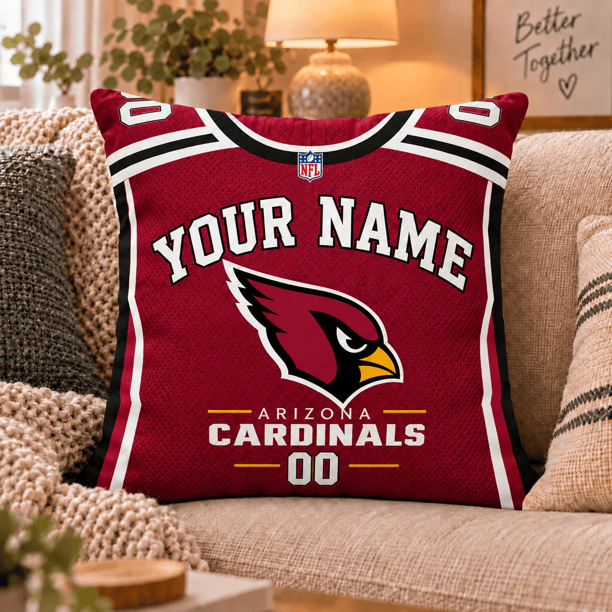 Arizona Cardinals NFL Custom Name Football Jersey Throw Pillow – Personalized Fan Gift
