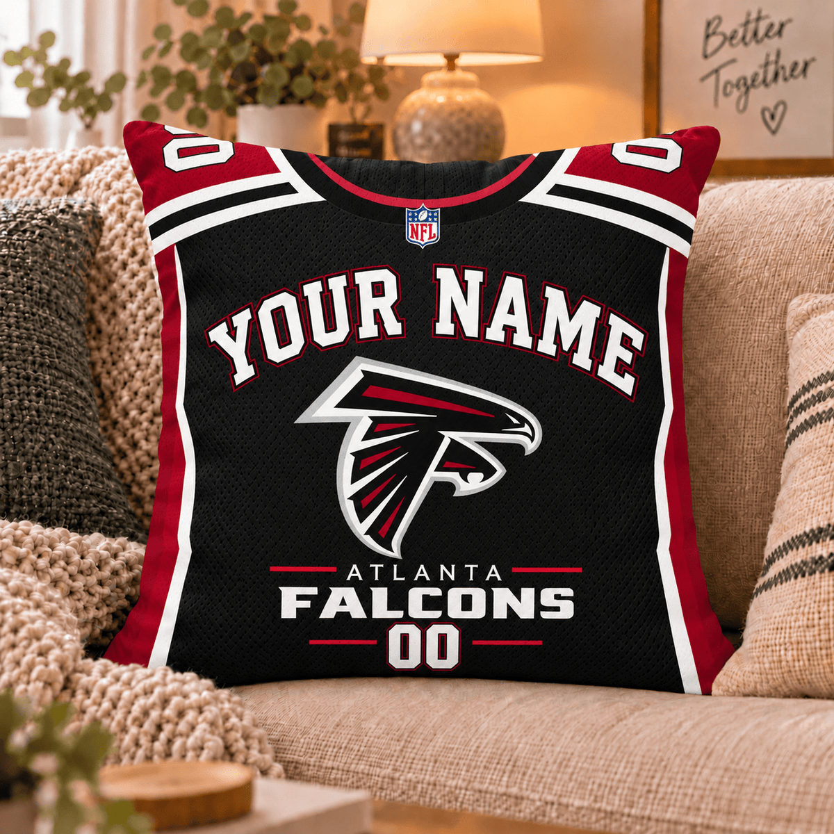 Atlanta Falcons NFL Custom Name Football Jersey Throw Pillow – Personalized Fan Gift