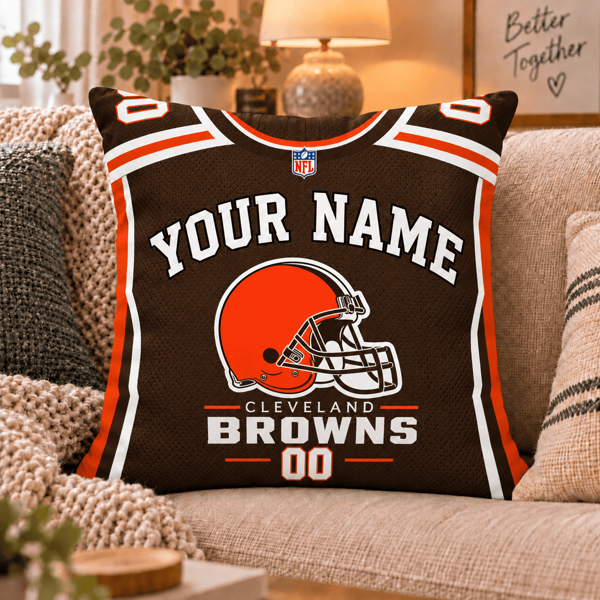 Cleveland Browns NFL Custom Name Football Jersey Throw Pillow – Personalized Fan Gift