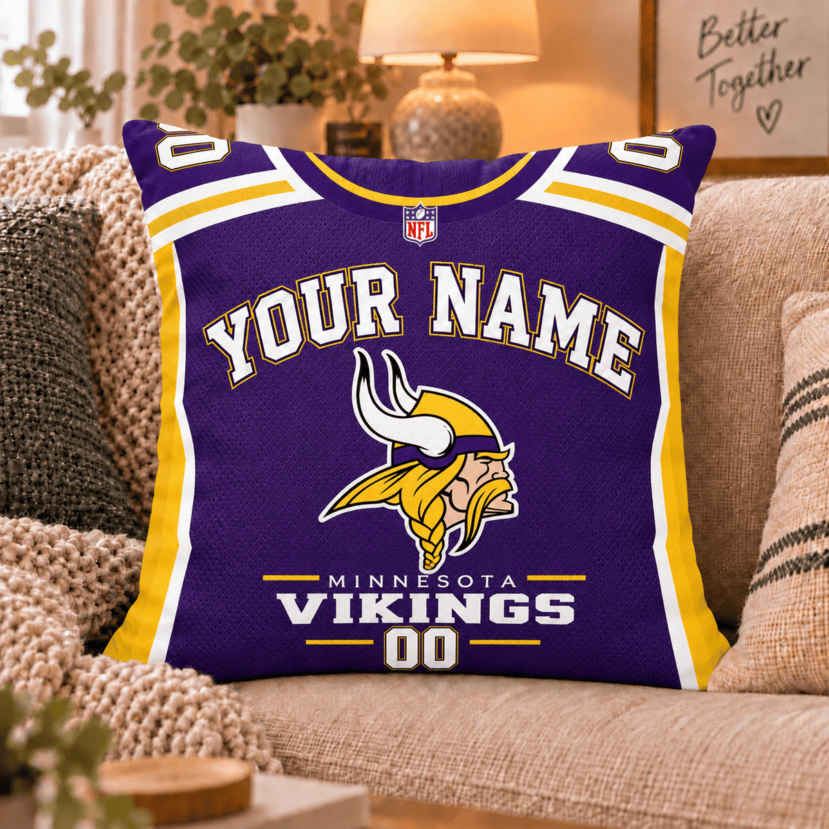 Minnesota Vikings NFL Custom Name Football Jersey Throw Pillow – Personalized Fan Gift