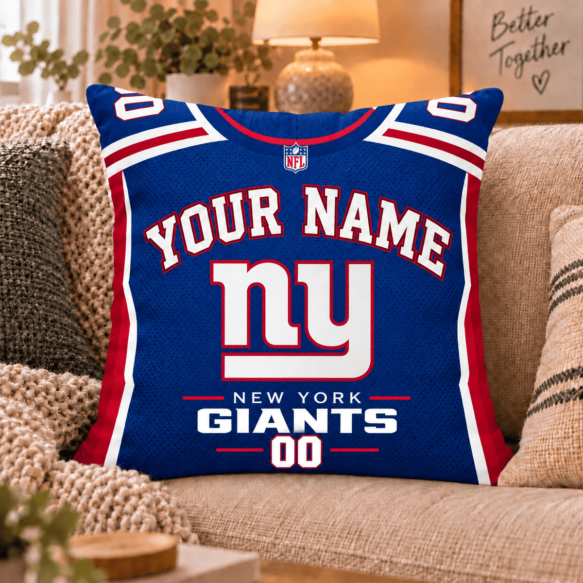 New York Giants NFL Custom Name Football Jersey Throw Pillow – Personalized Fan Gift