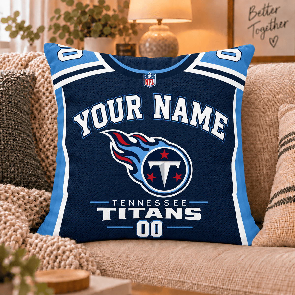 Tennessee Titans NFL Custom Name Football Jersey Throw Pillow – Personalized Fan Gift