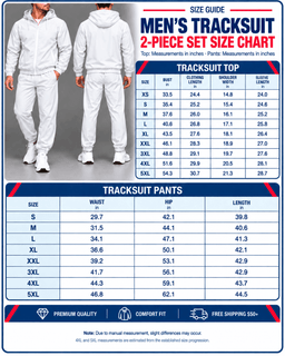 Mens Tracksuit 2-Piece Set Size Chart
