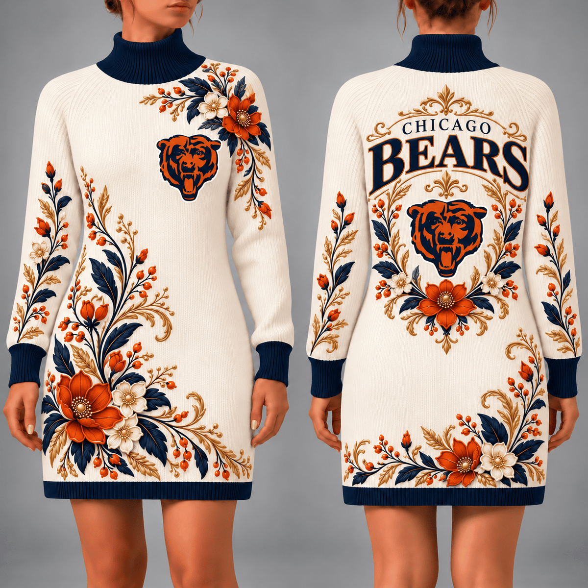 Chicago Bears Floral Sweater Dress