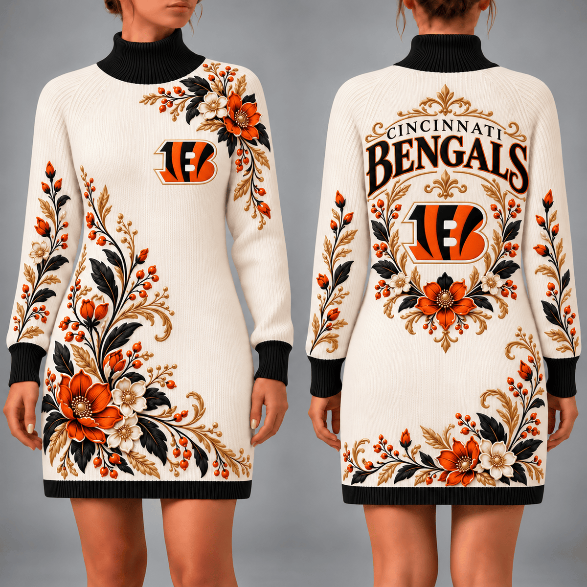 Cincinnati Bengals Floral Sweater Dress