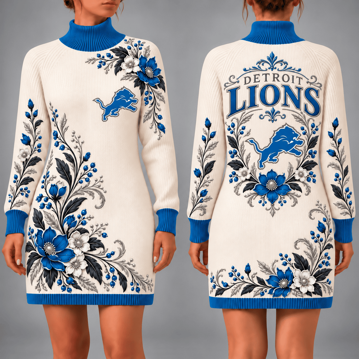 Detroit Lions Floral Sweater Dress