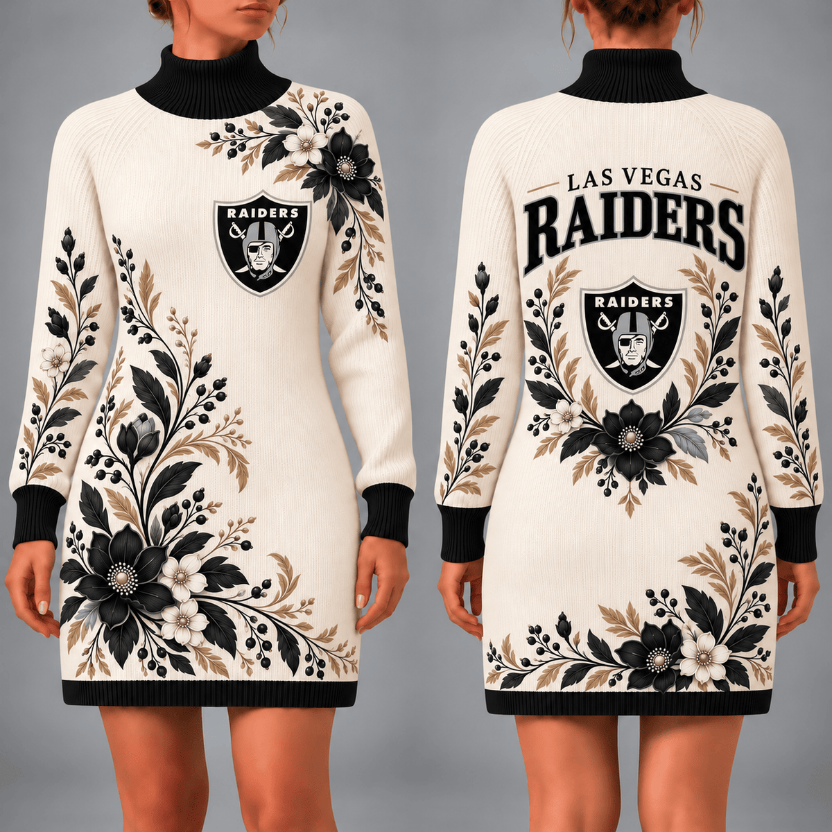 Las Vegas Raiders Floral Sweater Dress