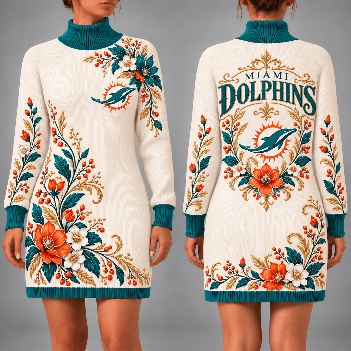 Miami Dolphins Floral Sweater Dress