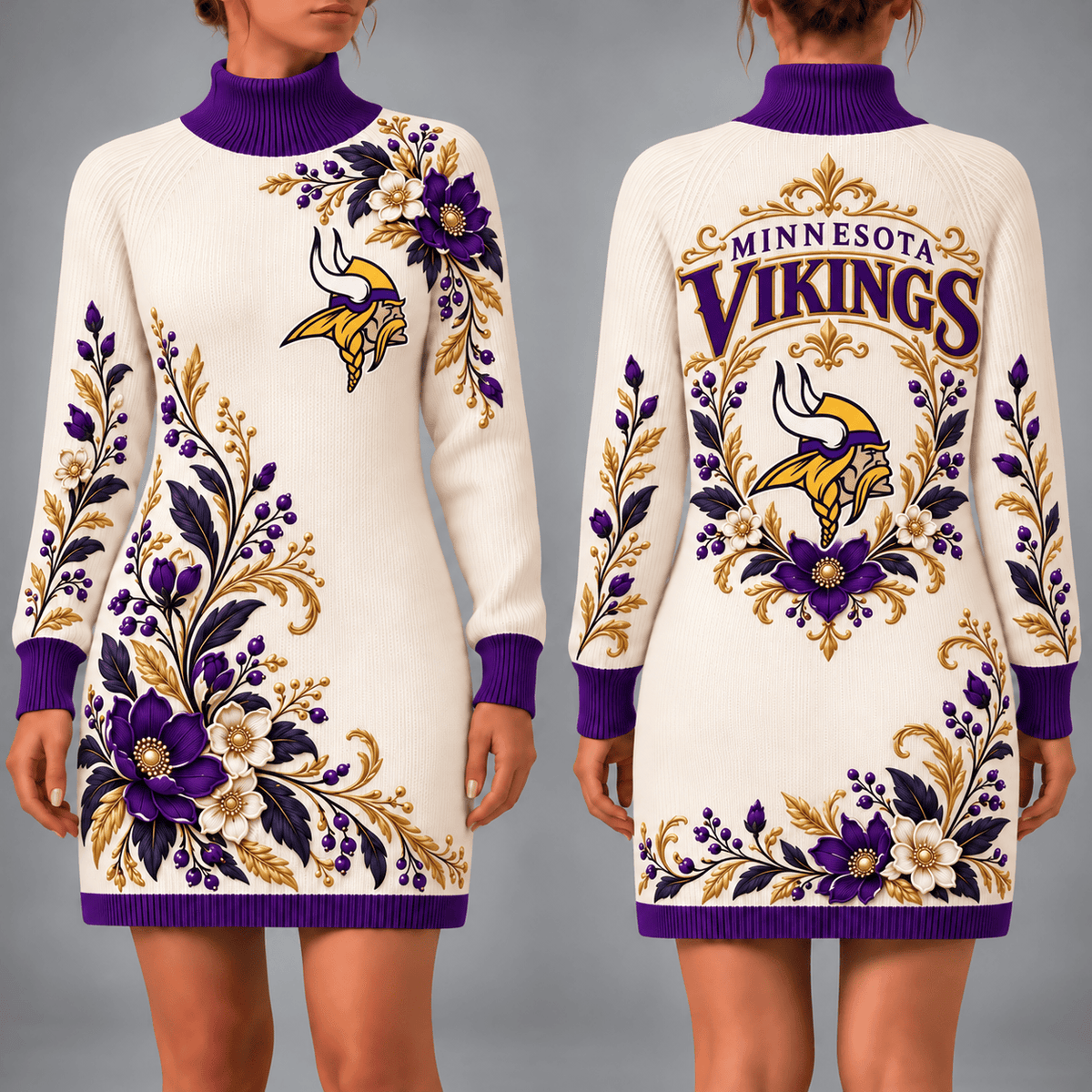 Minnesota Vikings Floral Sweater Dress