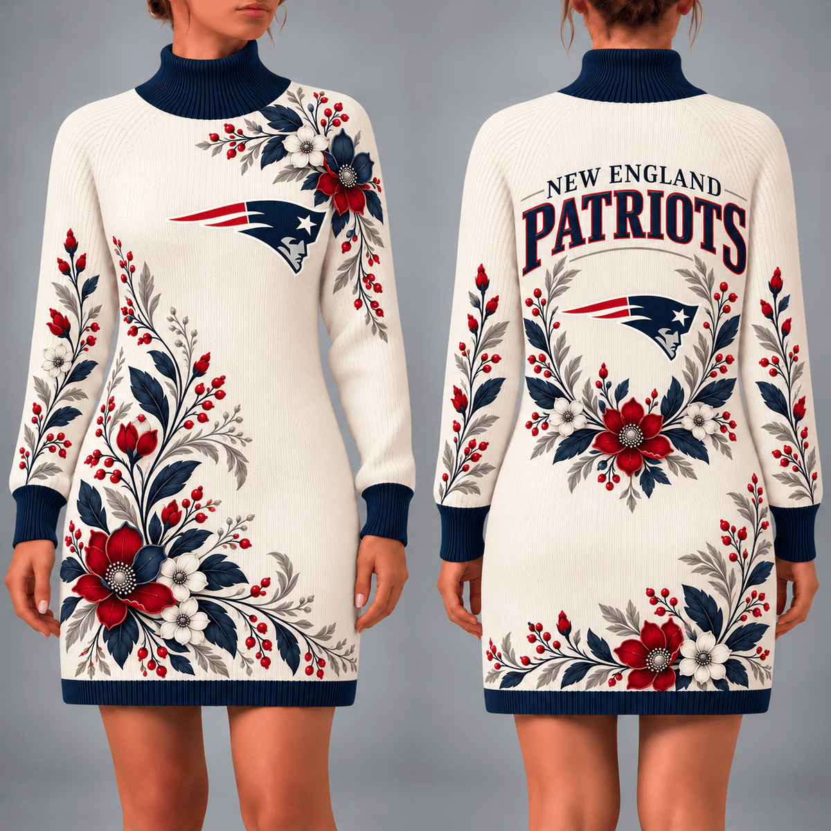New England Patriots Floral Sweater Dress