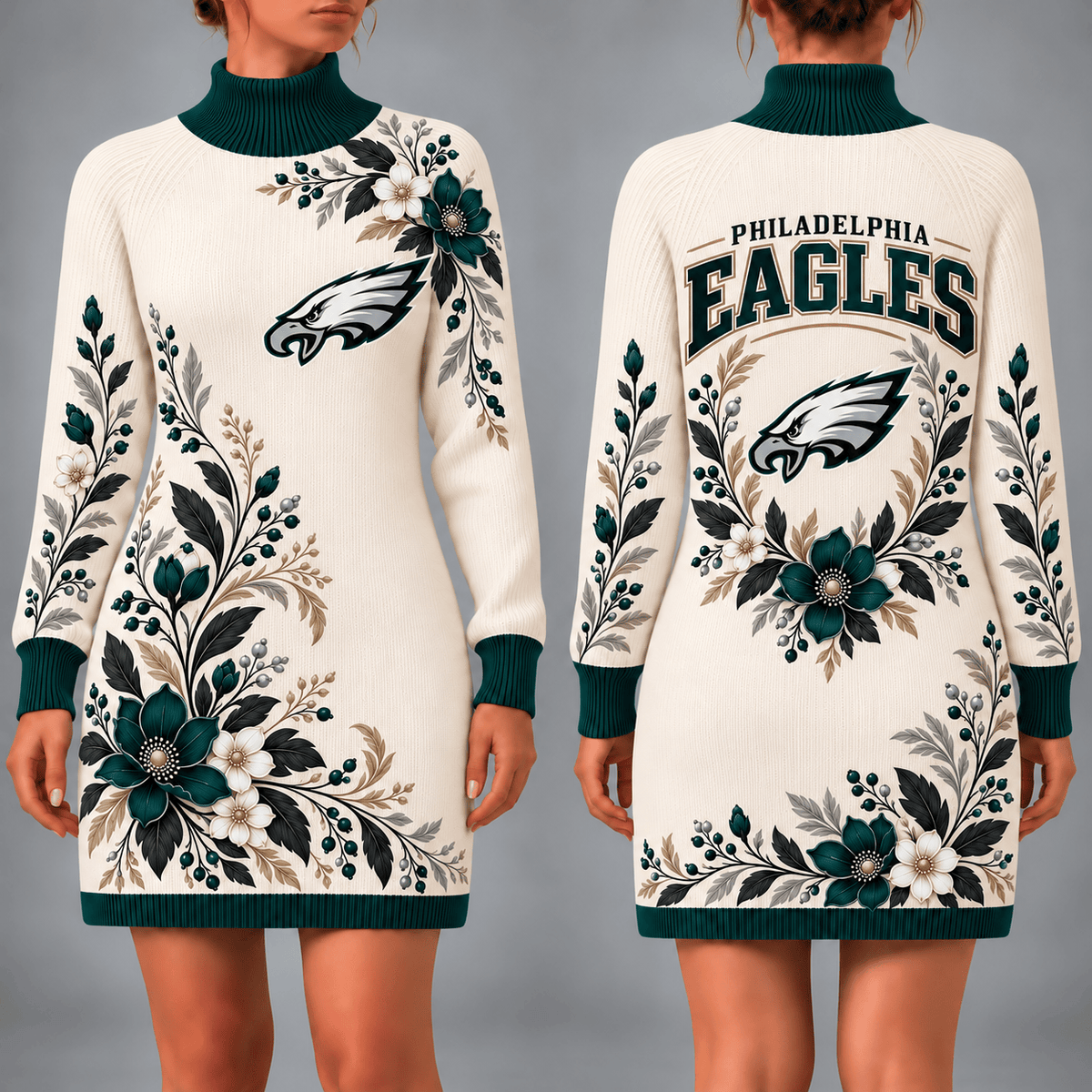 Philadelphia Eagles Floral Sweater Dress