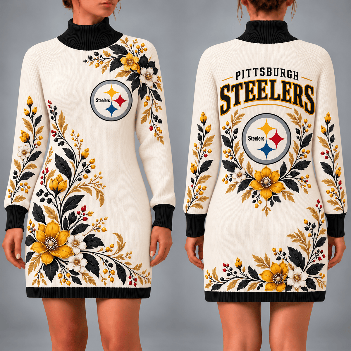 Pittsburgh Steelers Floral Sweater Dress