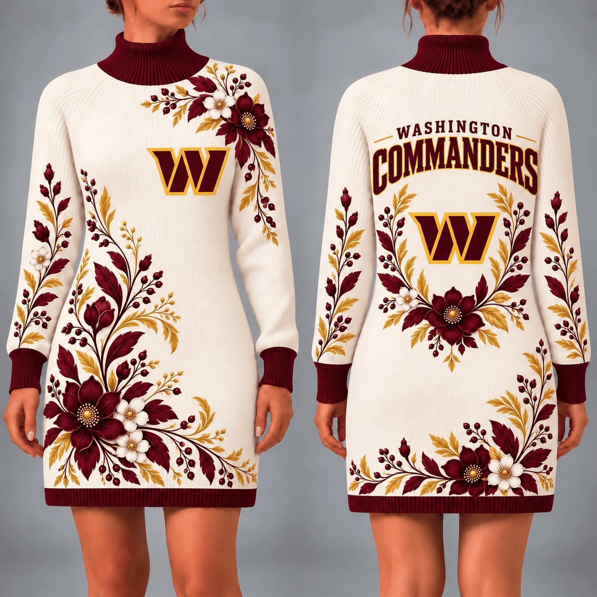 Washington Commanders Floral Sweater Dress