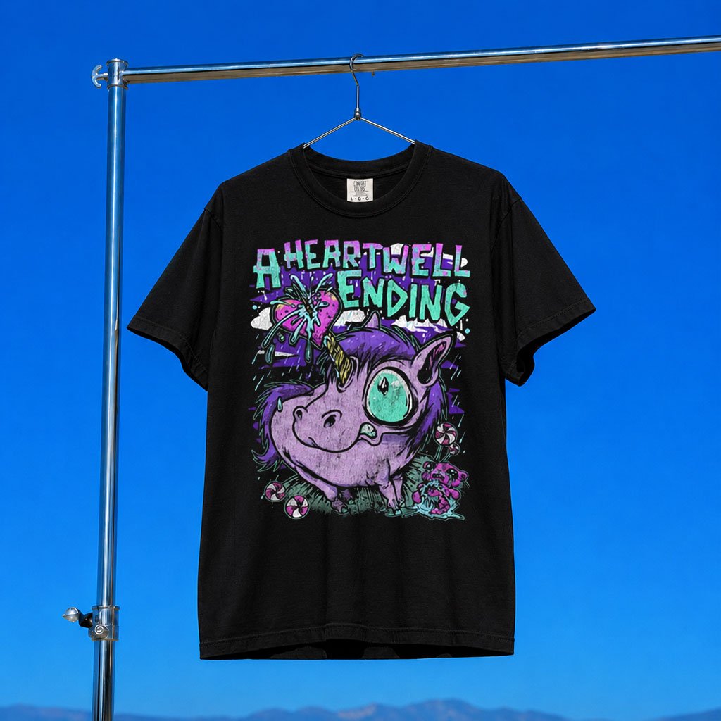 A Heartwell Ending Merch 2026 Unicorn T-Shirt Black Gifts For A Rock Music Lover