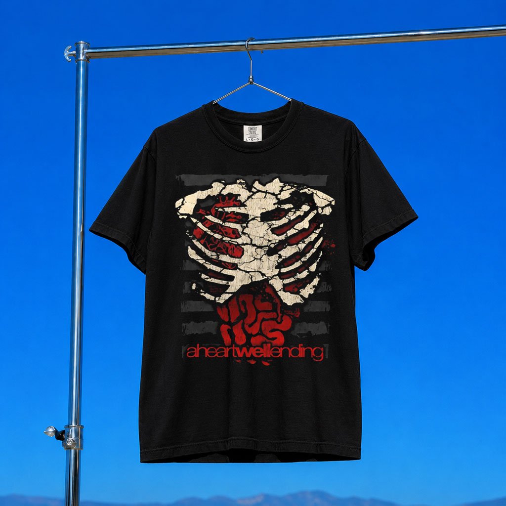 A Heartwell Ending Merch 2026 Ribcage T-Shirt Black Presents For Rock Lovers