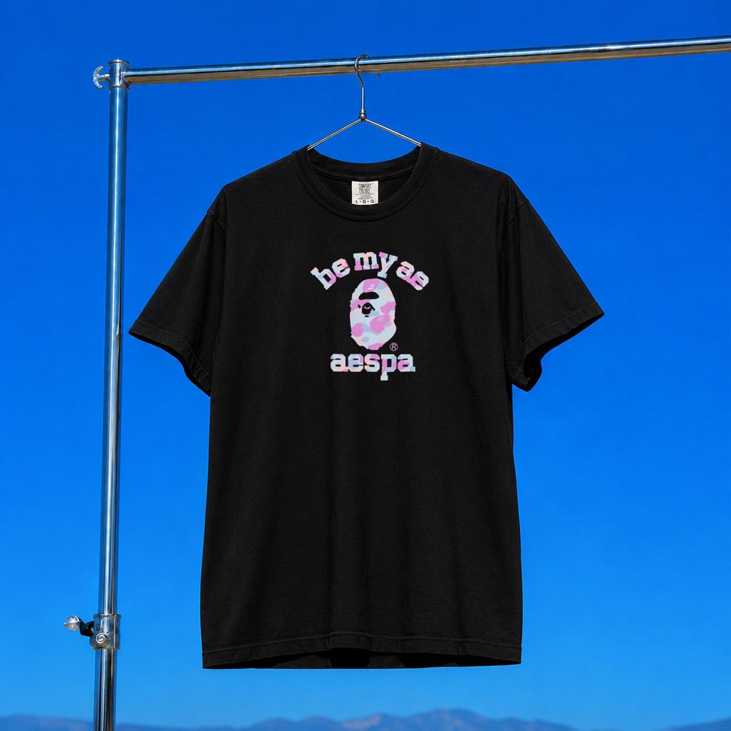 Aespa Merch 2026 BAPE X Aespa Collage T-Shirt Black Be My AE Shirt Present For Kpop Fans