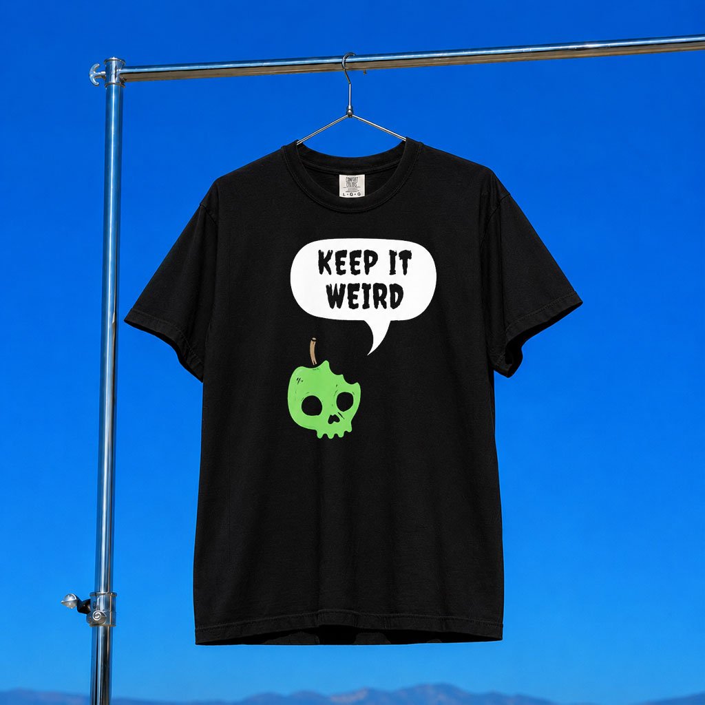 Morbid Podcast Merch 2026 Keep It Weird Skull Apple Speech Bubble T-Shirt Halloween Gifts