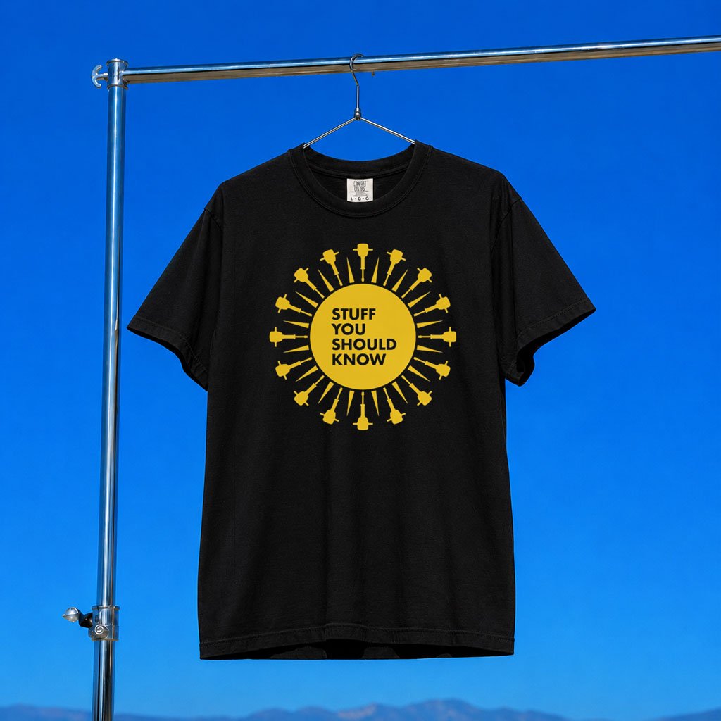 Stuff You Should Know Merch 2026 Jackhammer Sun T-Shirt Black Gifts For Podcast Fans