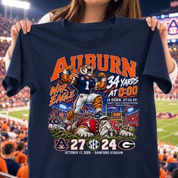 Auburn Tigers 34 Yards At 0:00 27-24 Game Day Shirt - Navy