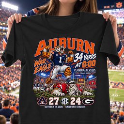 Auburn Tigers 34 Yards At 0:00 27-24 Game Day Shirt - Black