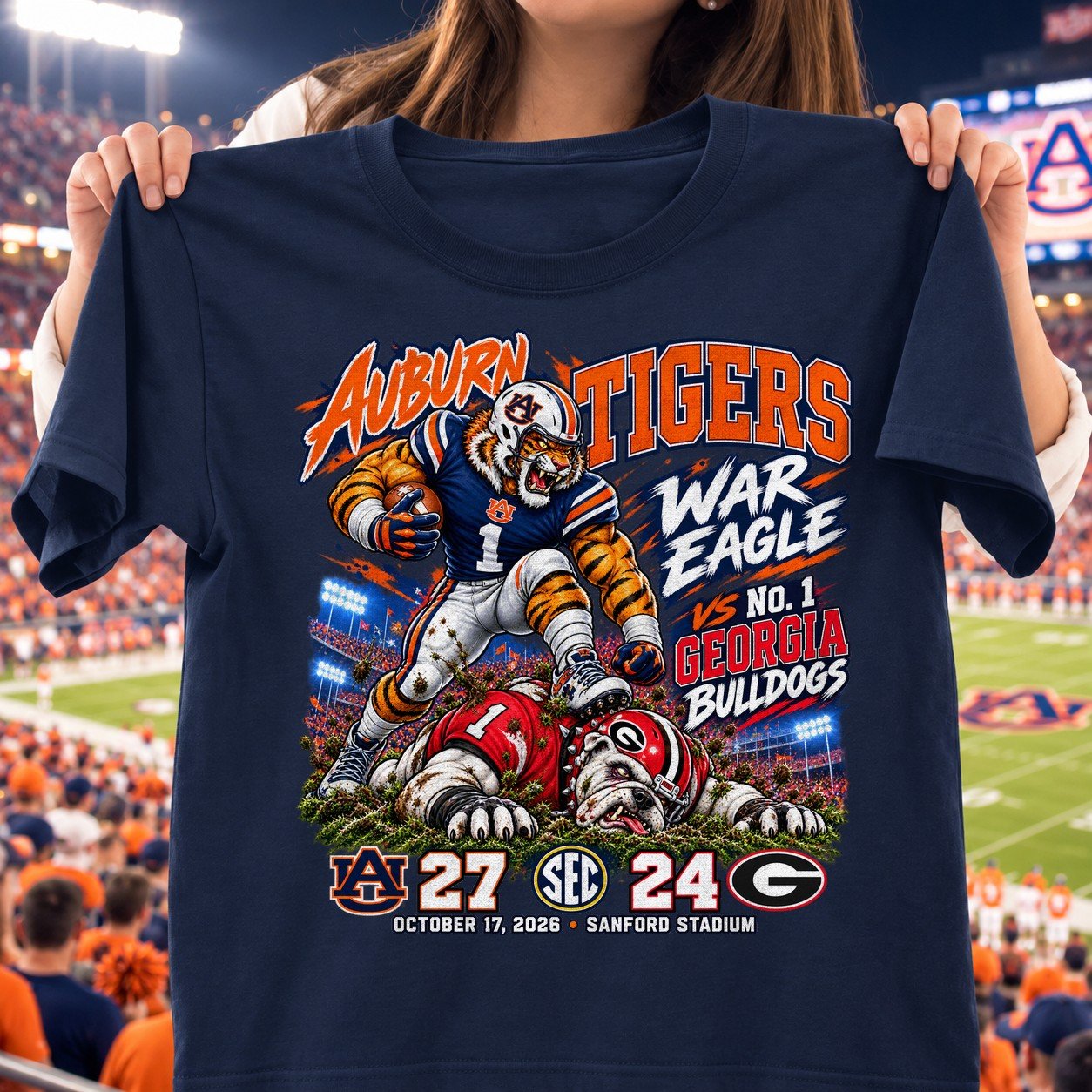 Auburn Tigers 27-24 Win Over Georgia Bulldogs Game Day Shirt - Navy