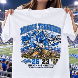 Middle Tennessee Blue Raiders Three point Takeover 26 23 Game Day Shirt - White
