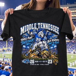 Middle Tennessee Blue Raiders Three point Takeover 26 23 Game Day Shirt - Black