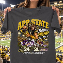 App State Mountaineers Boone Defended 34 31 Game Day Shirt - Charcoal